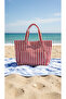 Women's Colorful Cotton Woven Magnetic Striped Lined Beach Bag