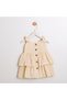 Striped Fabric Girls' Dress with Wooden Buttons