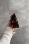 Crocodile Patterned Velina Tan Minimal Wallet with Keychain and Card Holder Detail - 4
