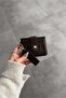Crocodile Patterned Brown Velina Minimal Wallet with Keychain and Card Holder Detail