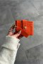 Crocodile Patterned Orange Velina Minimal Wallet with Keychain and Card Holder Detail