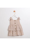 Striped Fabric Girls' Dress with Wooden Buttons