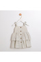 Striped Fabric Girls' Dress with Wooden Buttons
