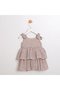 Striped Fabric Girls' Dress with Wooden Buttons - 2