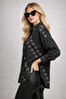 Women's Black Stoned Linen Oversize Shirt - 3