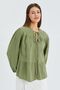 Mixray Lace-Up Collar Loose Long Sleeve Shirt - 3