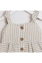 Striped Fabric Girls' Dress with Wooden Buttons - 3