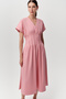 Short Sleeve V-Neck Slim Fit Midi Dress with Pockets - 2