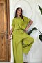 Pleated Front Shirt Collar Double Linen Set - 5