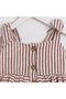 Striped Fabric Girls' Dress with Wooden Buttons - 3