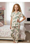 Front Buttoned Leaf Patterned Cotton Pajama Set
