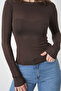 Kayık Yaka Soft Stretchy Soft Fabric Long Sleeve Brown Blouse 116