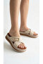 Horizontal Long Gold Buckle Crossed Striped High Heel Comfortable Women's Slippers Sandals