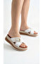 Horizontal Long Gold Buckle Crossed Striped High Heel Comfortable Women's Slippers Sandals