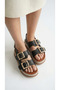 Thick Square Double Gold Buckle Detailed High Heel Ankle Buckle Women's Summer Sandals - 3