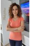 Women's Short Sleeve V-Neck Coral Color Bodysuit - 4