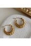 Antique Gold Color Embossed Heart Pattern Vintage Steel Earrings - 2