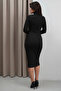 Women's Black Turtleneck Long Sleeve Sandy Fabric Bodycon Midi Dress - 3