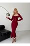 Atlas Fabric Guipure Lace Detail Midi Dress Burgundy - 6