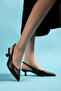 Black Short Heel Pointed Toe Women's Classic Leather Heeled Shoes - 5