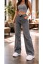 Natalya Lycra Women's Smoked Snow Super High Waist Loose Leg Denim Jeans Palazzo Loose
