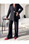 Midnight Power Single Button Oversize Blazer & Wide Leg Pants Women's Set - 3