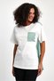 Women's Asymmetrical Detailed Cotton T-Shirt with Striped Pieces, Loose Cut White T-Shirt - 4