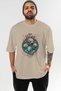Skadi Front Printed Beige Oversize T-Shirt Men's Women's Cotton Crew Neck T-Shirt - 2