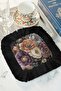 Elegant Flower Garden Fringed Coffee Side Presentation Napkin - Bohemian Black Purple Coaster Tissue - 3