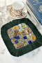 Mediterranean Inspired Mosaic Fringed Presentation Napkin - Colorful Rustic Luxury Navy Blue Coaster Tissue - 6