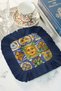 Mediterranean Splendor Fringed Presentation Decoration Napkin - Bohemian Blue Coffee Napkin with Colorful Sun Motif - 6