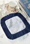 Elegant Modern Striped Fringed Presentation Napkin - Minimal Aegean Coastal Navy Blue Coffee Side Presentation Napkin - 2