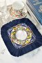 Mediterranean Motif Lemon Fringed Presentation Decoration Handkerchief - Summer-Specific Bohemian Navy Blue Coffee Napkin - 4