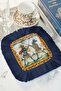 Medieval Knight Motif Fringed Presentation Decoration Handkerchief-Retro Palace Style Navy Blue Coffee Side Napkin - 8