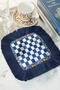 Royal Plaid Square Fringed Presentation Napkin-Modern Marine Navy Blue Floral Coaster Serving Napkin - 2