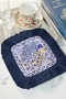 Elegant Mediterranean Motif Fringed Presentation Napkin - Ethnic Stylish Blue Yellow Gold Colored Coaster Tissue - 2