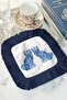 Luxurious Chinese Motif Fringed Presentation Napkin - Blue Classic British Bohemian Navy Blue Coffee Side Presentation Handkerchief