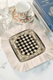 Checkered Antique Motif Tasseled Presentation Napkin - Vintage Black Cream Coaster Presentation Napkin - 6