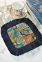 Ethnic Motif Fringed Coffee Serving Napkin - Colorful Bohemian Dark Blue Coaster Presentation Handkerchief - 5