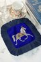 Palace Splendor Fringed Presentation Napkin - Luxury Ethnic Navy Blue Coaster Serving Napkin with Horse Motif - 6