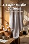 Gray 4-Layer Muslin Baby Blanket Lightweight and Soft Textured Seasonal Multi-Purpose Blanket 110X110 cm
