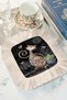 Floral Colorful Cat Fringed Presentation Napkin-Artistic Bohemian Floral Black Coaster Serving Tissue - 8