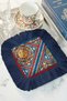 Mosaic Stained Glass Art Tasseled Presentation Napkin - Colorful Sun Bohemian Navy Blue Coaster Napkin - 2