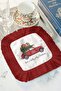 Classic New Year's Fringed Presentation Napkin with Car Design - Retro New Year Red Rustic Coaster Tissue - 2
