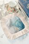 Marble Effect Fringed Serving Cocktail Napkin - Modern Gray Coaster Napkin with Aqua Gold Color - 3
