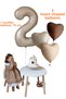 Pastel 2 Year Old Cream Color Foil Balloon 3 Pieces Brown Tones Heart Foil Balloon Set