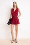 Burgundy Belted Jacket Collar Sleeveless Mini Woven Jumpsuit Twoss26Tu00008