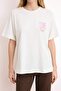 Ekru %100 Kalın Pamuklu Ön ve Arka Baskılı Oversize Kalıp Örme T-Shirt TWOSS23TS00269 - 3