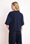 Lacivert Oversize/Geniş Kalıp Düşük Kol Truvakar Soft Touch Örme T-Shirt TWOSS26TS00182 - 4