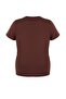 Kahverengi Boyfriend Fit Yanda Çıt Çıt Detaylı %100 Pamuk Örme Büyük Beden T-shirt TBBSS24BF00000 - 5